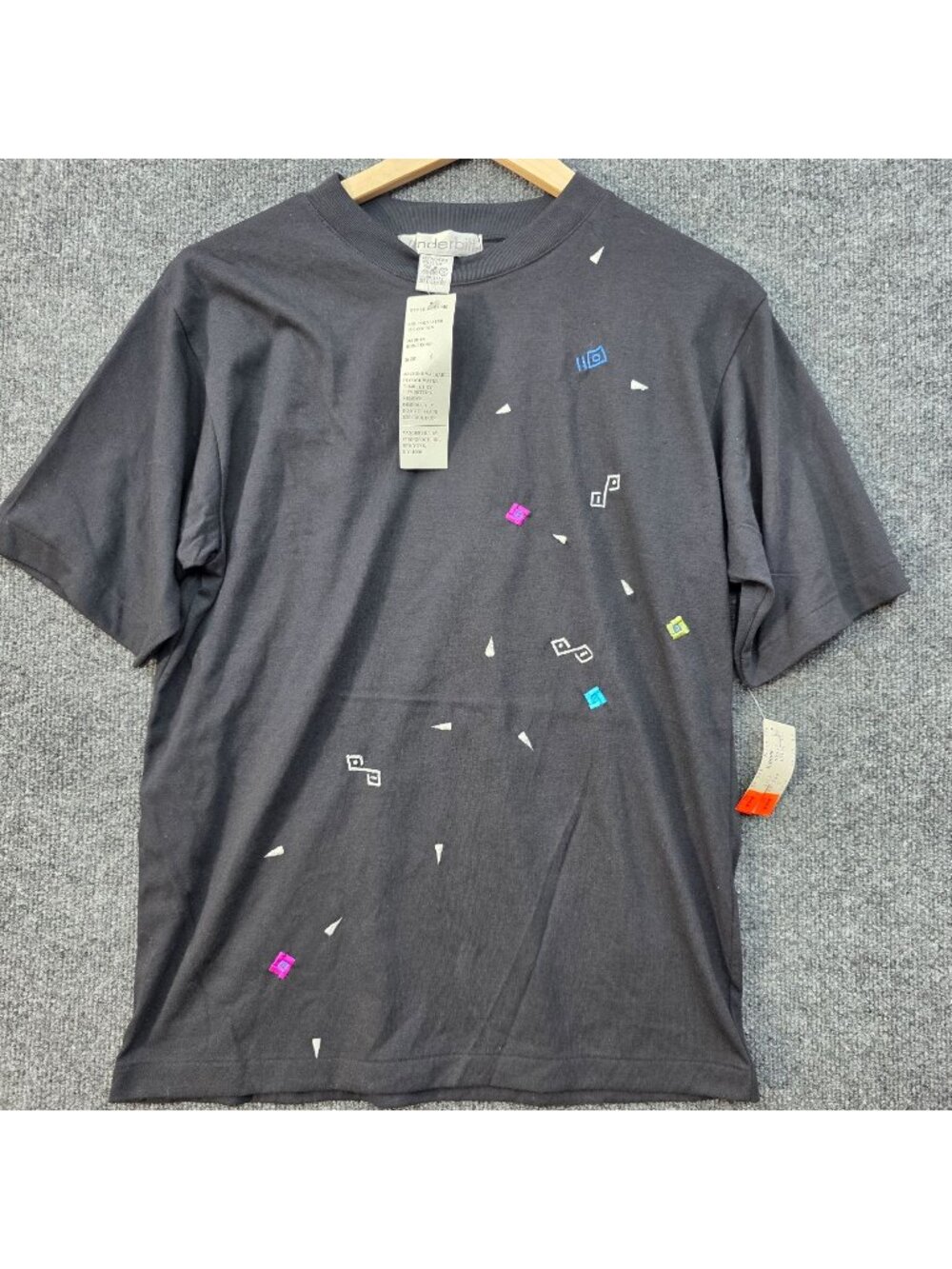 Vintage 90s Vanderbilt Geo Embroidered Tee S Black Casual Whimsygoth Avant Garde